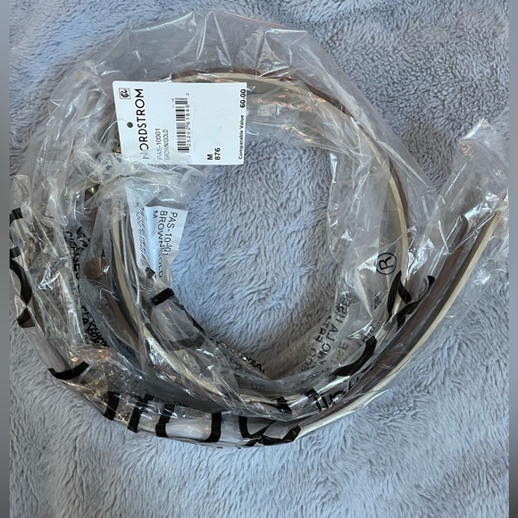 NEW Linea Pelle Gold and Brown Faux Leather Belts with Hammered Buckle Set of 2 - Picture 3 of 4